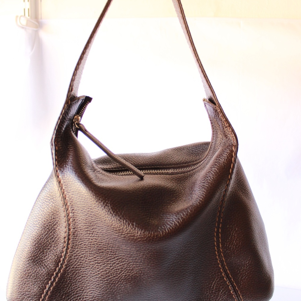 Tod's Authentic Mocassino Zip tote Bag Brown RARE Made IN Italy
